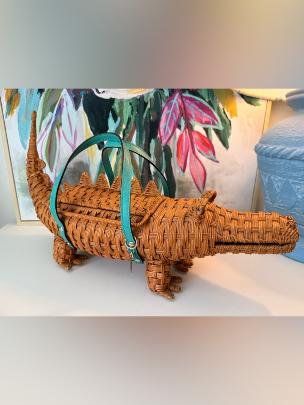 Rare Kate Spade Novelty Swamped 3D Wicked Alligator Wicker Handbag
